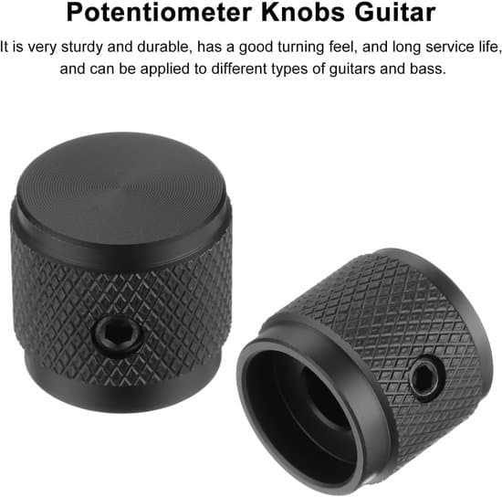 Metallgitarrknappar, volym- och tonkontrollknappar, 6 mm x 17 mm, med monteringsskruvar för elgitarr, låg, svart