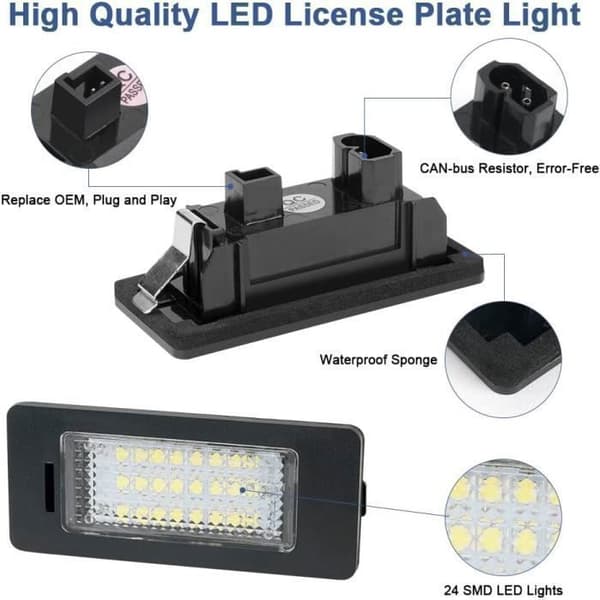 2ST LED Bilskyltbelysning Superljus 6000K Xenon Vit 24SMD, för BMW E82/E88/E90/E92/E93/E39