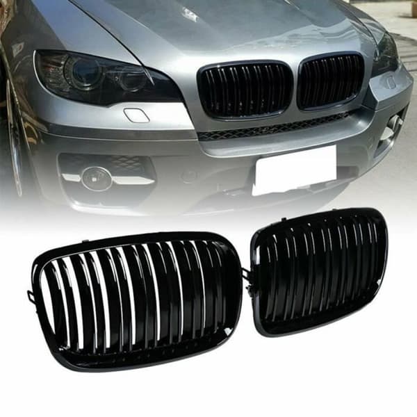 X5 X6 Grill, Dobbelt Nyregrill Front til 2007-2013 BMW X5 E70 X6 E71 (Blank Sort ABS Grill, Sæt af 2)
