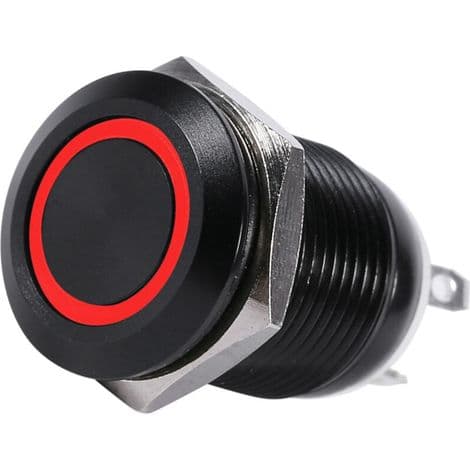 Bil 12 mm LED-lys momentan trykknappbryter svart hus 2A