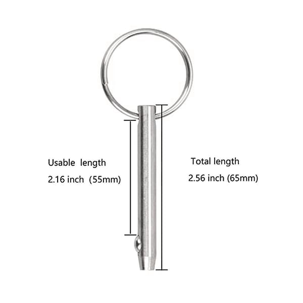 8 stk. Quick Release Pins Bimini Top Pins, Diameter 1/4in (6,3mm), samlet længde 2,56inch (65mm), marine 316 rustfrit stål