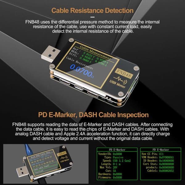 USB-tester, USB-voltmeter, PD Trigger-voltmeter, USB 3.0 DC 4-24V 6.5A spændings- og strømtester, USB C-multimeter