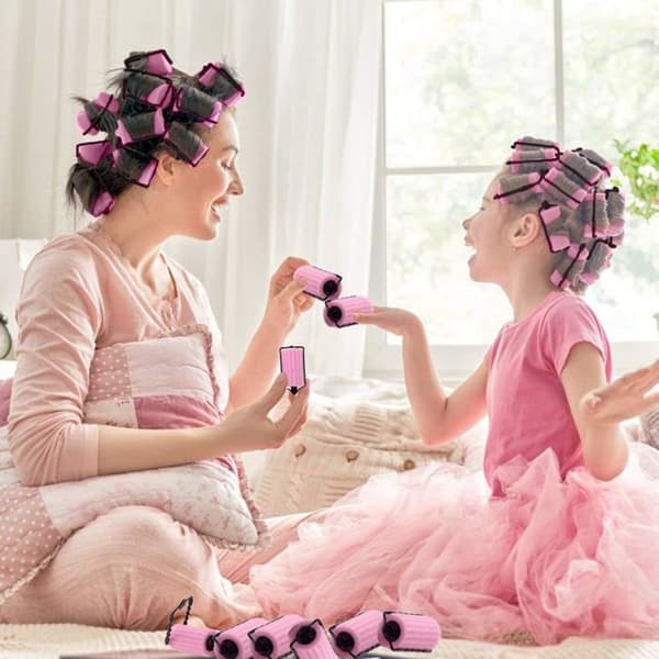 DIY Svamp Hårrullar Set med Små Magiska Hårrullar Skumrullar (Rosa)