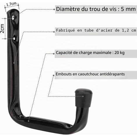 Set med 6 kraftiga J-formade krokar för garageförvaring, väggfästen i stål (12 cm x 10 cm)