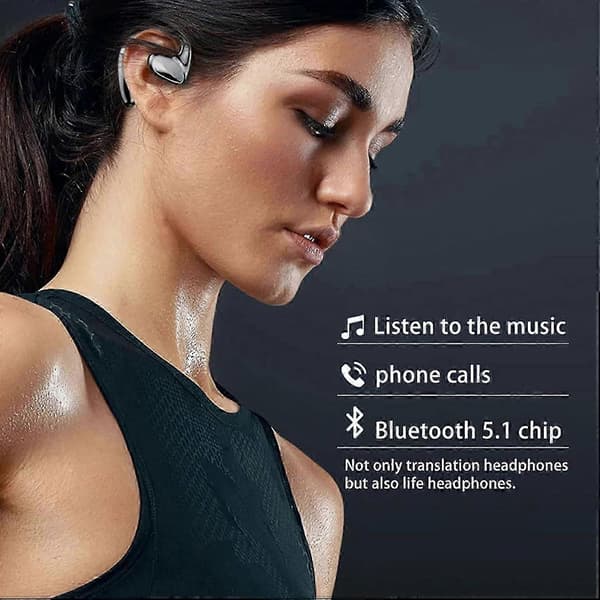 2025 Talkbuds Oversætter, Qinux Talkbuds, Oversætter Øretelefoner med Bluetooth og App (Sort)
