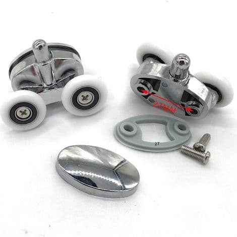 Sæt med 4 brusedørsruller – 23 mm ovale sommerfugleformede ruller – Stille drift – Kromfinish