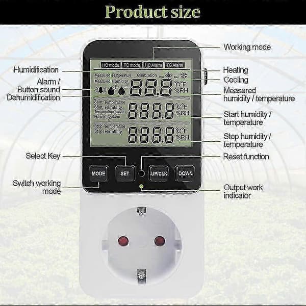 Fuktighetskontroller Temperaturkontakt 230 V Bryter Termostat EU-plugg