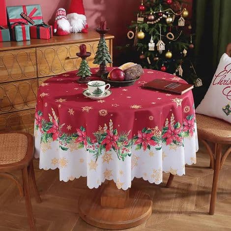 Juleduk - Flekkbestandig vaskbar polyesterduk, rektangulær og rund duk til julefestutstyr, sirkel, ideell for