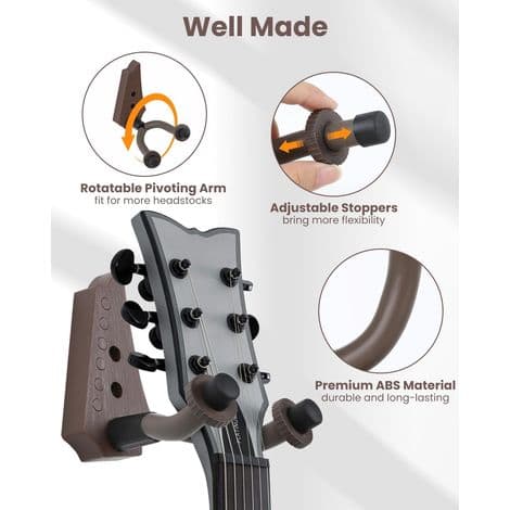 2-delt ABS Gitar Veggfeste, Avtakbart Gitarstativ, Veggfeste for Klassisk, Elektrisk, Akustisk og Ukulele Gitarer, Solid Installasjon
