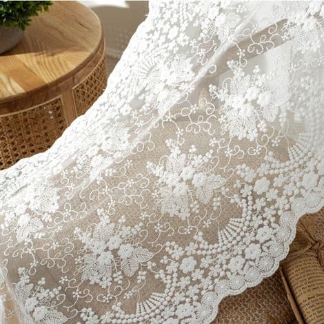 Stycke - Bordslöpare i fransk stil - Bordslöpare i bomullsspets med 3D-broderi - Rektangulär soffbordsduk för bröllopsdekoration - Vit - 40100