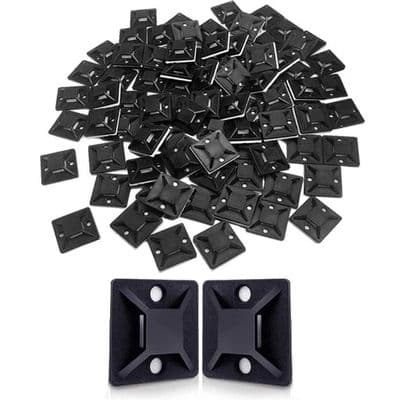 Selvklæbende kabelbinderbaser - Noname - 100 stk. - Nylon - Sort - 25 mm x 25 mm