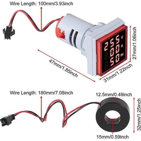 Sæt med 3 digitale 3-i-1 amperemeter-voltmeter (60-500 V, 0-100 A) med LED-display, spændingsdetektor og strømmåler.
