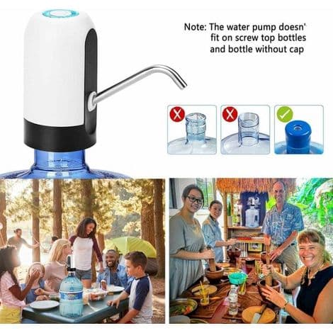 Vattenflaskdispenser, bärbar elektrisk vattenflaskpump för universella 5-gallonsflaskor (svart + vit)
