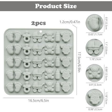 2 non-stick silikone chokoladeforme, perfekte til babyshower. Former: fodspor og aber.