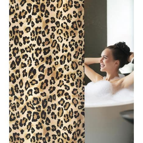 Bruseforhæng - Vandtæt polyesterstof 180 x 180 cm - Til badeværelse og badekar - Leopardprint