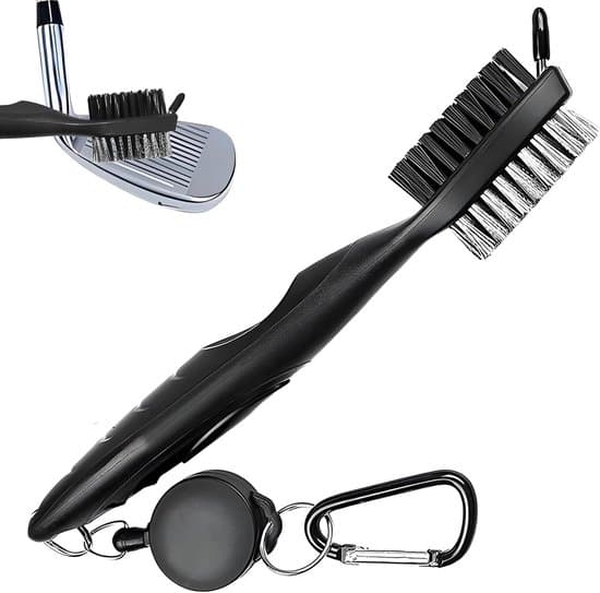 Golfkøllebørste, 2-i-1 Golfkøllebørste & Rensebørste til riller, Nylon & Rustfrit Stål med Spids Spids, Kan hænges på Golfbag.