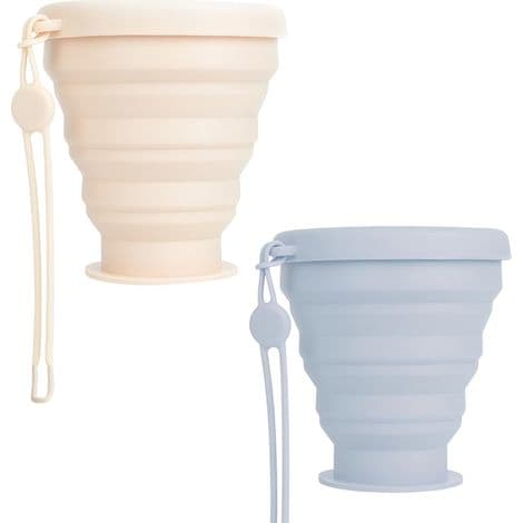 2-pack hopfällbara muggar för barn, stapelbara muggar, hopfällbara resemuggar med lufttäta lock, muggset