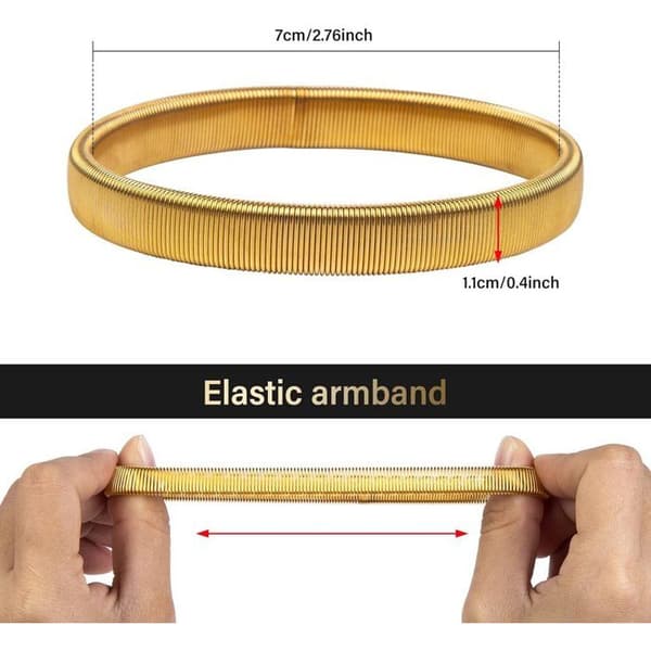 Sæt med 6 - Ærmeholdere - Elastiske metalarmbånd - Til kvinder og mænd - 2 sølv, 2 guld, 2 sort