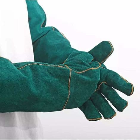 Bitresistenta hanteringshandskar, 60 cm – Tjockt kohudsläder – Bomullsfoder för komfort – Skydd för veterinärer och djuraffärer