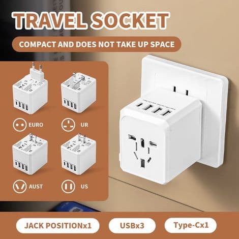 Typ C multifunktionell reseadapter, universell reseadapter, brittisk standardadapter