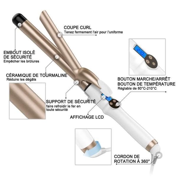 Krølltang, 22 mm avansert keramisk krøller, skinnende hår