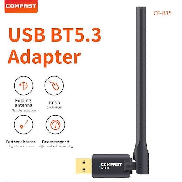 USB Bluetooth 5.3 Dongel Adapter Svart Antenn Adaptador för PC Laptop Trådlös Högtalare Ljudmottagare USB Sändare CF-B35