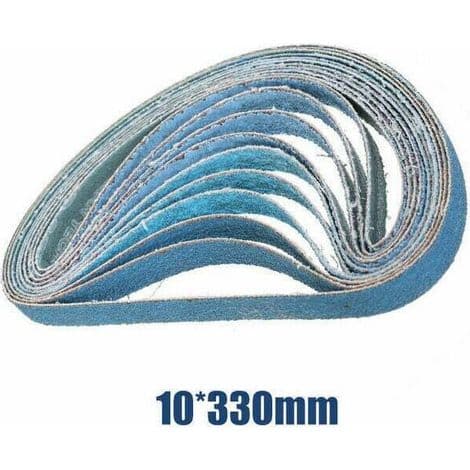 Ulisem 10 stk. holdbare 10x330mm slibebånd - 60 korn til båndslibere, slibning af metal/træ, rustfjernelse