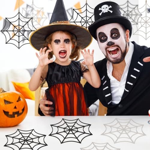 Sett med 12 edderkoppnett i plast til dekorasjon: 20,3 cm brede, Halloween-edderkoppnett