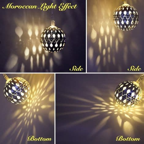 Hule marokkanske LED-balllyslenker, 3M 20 varmhvite LED-lys, jernballlys til jul, romdekorasjon