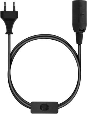 E27-sockel - 1,8 m kabel - Strömbrytare - Elkontakt - Svart
