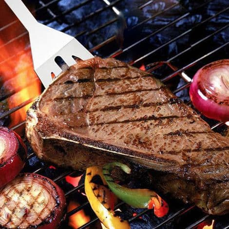 5-delt sæt med termometer, grillredskabssæt, bæretaske i rustfrit stål, grilltilbehør, camping