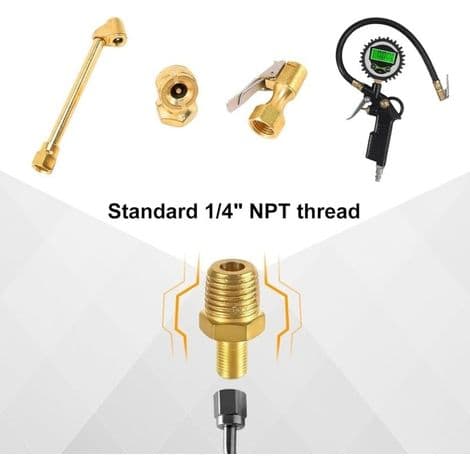2 stk. luftfyllingsadapter, 1/4\" NPT (M) til standardventil for Schrader (M) trykkluftadapterventiladapter for Presta luftkompressor bærbar luft