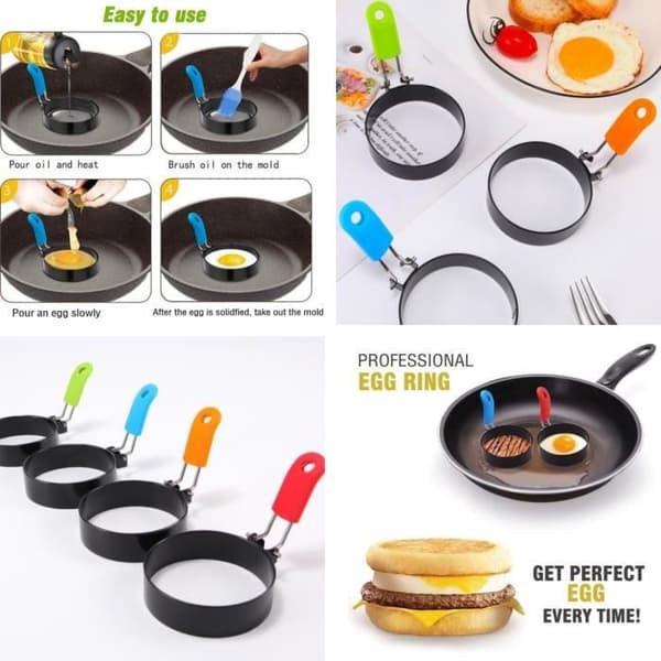 Äggform - Non-stick - Rostfritt stål - 4 delar - Rund - Blandade färger
