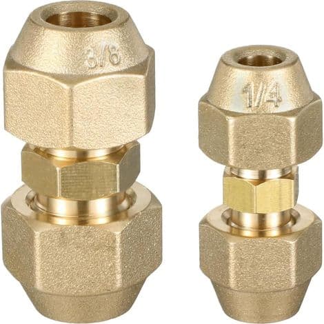 PCS 1/4\" & 3/8\" Dubbla Kopplingskopplingar för Luftkonditionering, Dubbelnippel, Lödfri AC Kopparrörskoppling, med Anslutningsmutter för Sanitär Luftkonditionering
