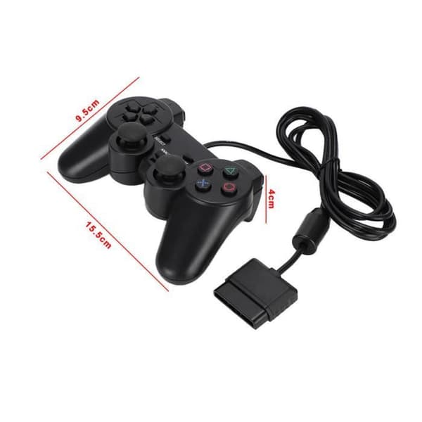 For PS2-kontroller: Svært følsom, kablet gamepad-grep med dobbel motor for PS2-spillkonsollkontroller