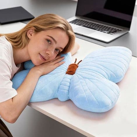 Plys sommerfuglepude - 40 cm - Æstetisk design - Blød - Til stue og sofa - Blå