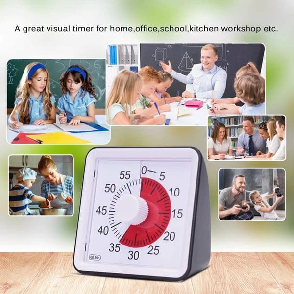 Visuel analog timer, lydløs nedtællingstimer, tidsstyringsværktøj til børn og voksne (sort)