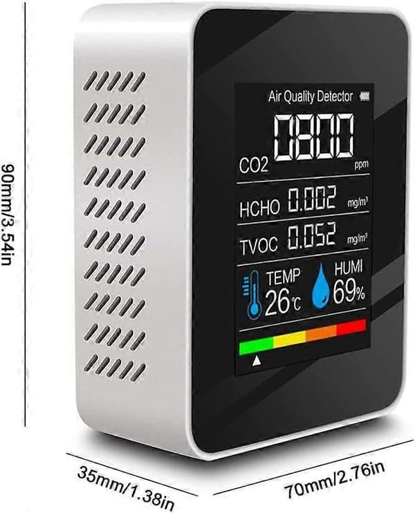 Luftkvalitetsdetektor multifunksjonell karbondioksid CO2-tester TVOC HCHO-verdi (hvit)
