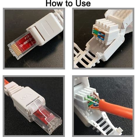 2-delt værktøjsfri RJ45-stik, UTP-netværksstik, til CAT5/5E og CAT6/6A solid core strandet Ethernet-kabel