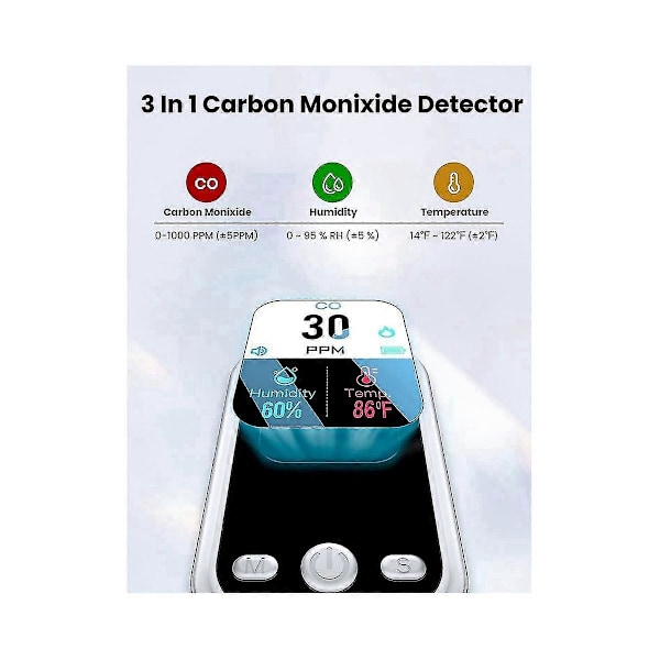 Bärbara kolmonoxiddetektorer, CO-detektor med tydlig LCD-skärm, Mini CO-larm