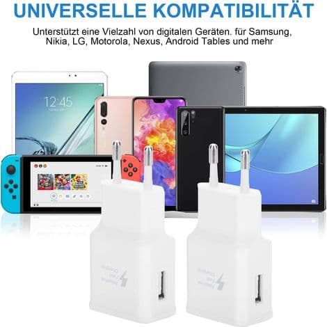 Tvåpack USB-snabbladdningsadaptrar för Samsung S22/S21/S20/S10/S10E/S6/S7/S8/S9/Edge/Plus/Active/A72/A53 5G, Note 5/8, Note 9, Note 10/20, Google