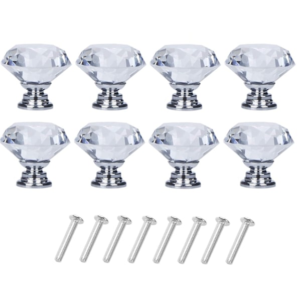Diamantformade glasknoppar Transparent/Silver 8 st