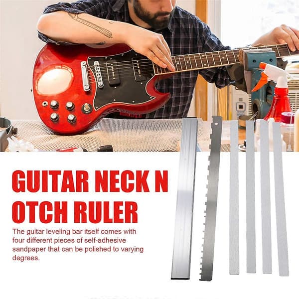 Gitarrhals Bandstav Nivelleringsverktyg Luthierverktyg med Sandpapper och Gitarrhals Skårad Rak Kant