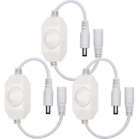 Sett med 3 LED-lysbånddimmere DC12V-24V, PWM roterende kontroller, inline dimmer for LED-lyslenker, julelys