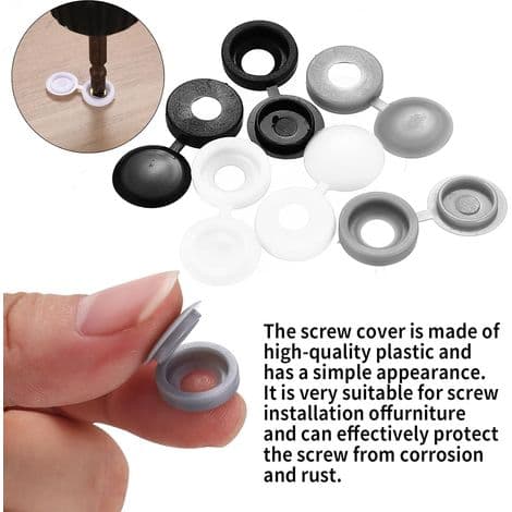 250 svarta gångjärnsskruvlock i plast 5 mm C