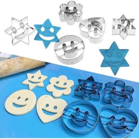 Set med 4 kakformar med smiley-ansikte, för mousse, socker, kakor, köksredskap