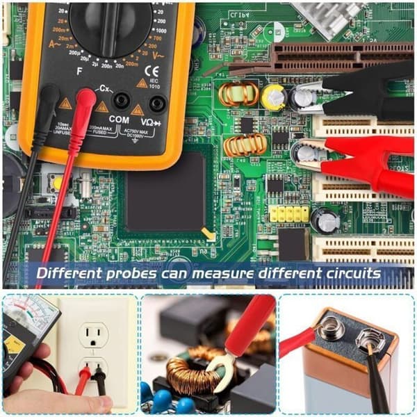 Multimeter Testledningssæt - PZCC - 22 Dele - Krokodillenæb - Prober & Stifter - 1,1m 18AWG Silikonekabel