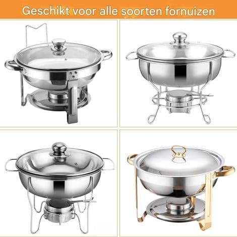 Alkoholbrænder - Rustfrit Stål - Til 200g Brændstofpasta Blokke (9 x 5 cm) - Ideel til Buffeter og Fondue - 4 Stykker