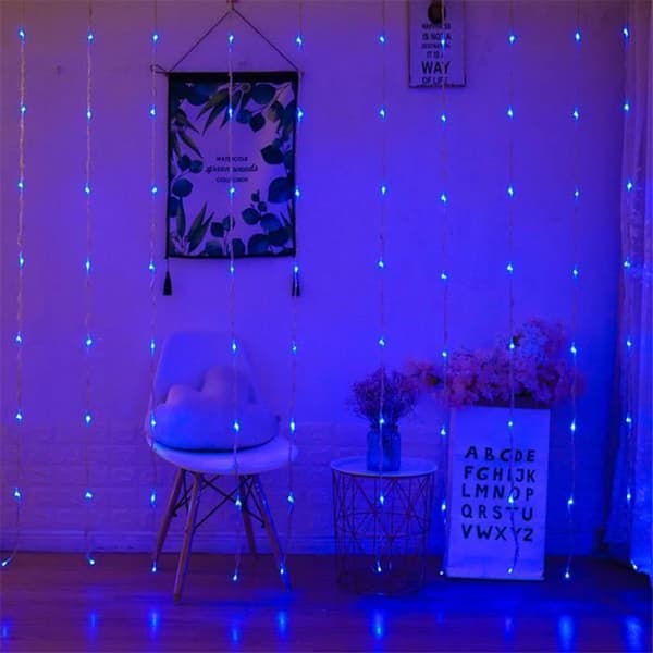 Blå - 3x3m 320LED - EU-stik 220V - LED-lyskæder til jul, gardin, vandfald og regneffekt