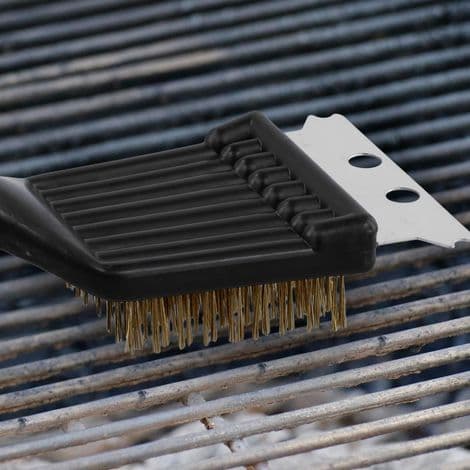 ® Sett med 3 grillbørster - Messingbust og skrape i rustfritt stål - for rengjøring av griller